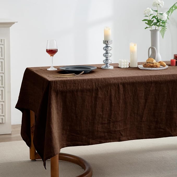 EVERLY 100% Pure Linen Rectangle Tablecloths 60x120Inches for Dining, Parties,Weddings and Restaurants,Decorative Halloween,Thanksgiving Machine Washable Tablecloths-Chocolate