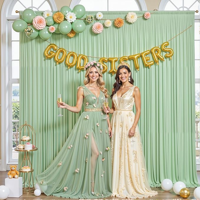 4 Panels Sage Green Backdrop Curtain for Parties Wrinkle Free Dark Green Photo Curtains Backdrop Drapes Fabric Decoration for Baby Shower Birthday Party Photography 20ft(W) x 10ft(H)