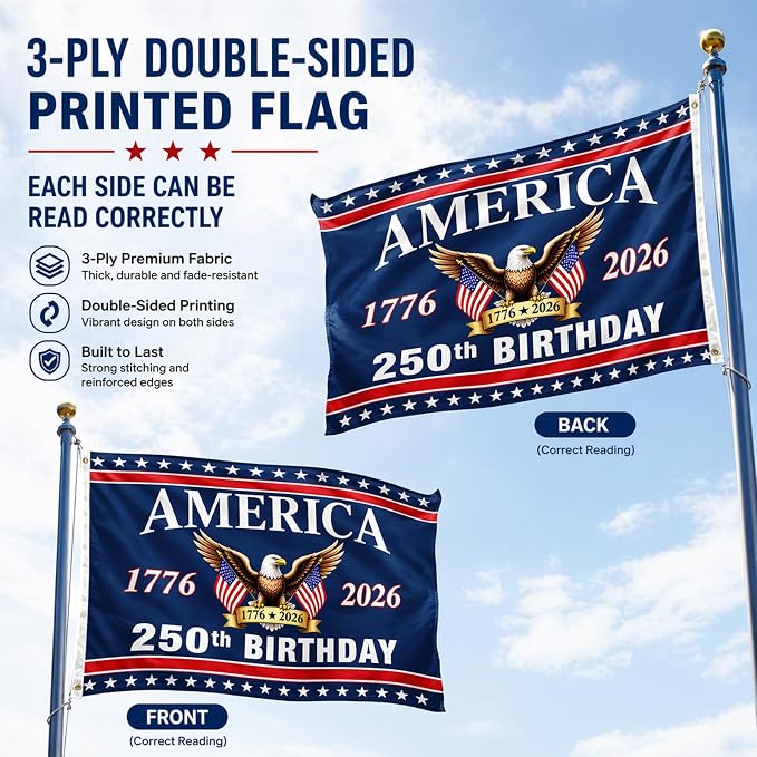 250th Anniversary American Flag - Double Sided 3-Ply Flag for outside,4th of July Decorations Independence Day,USA Flag 250 Year Anniversary for Outdoor Decoration