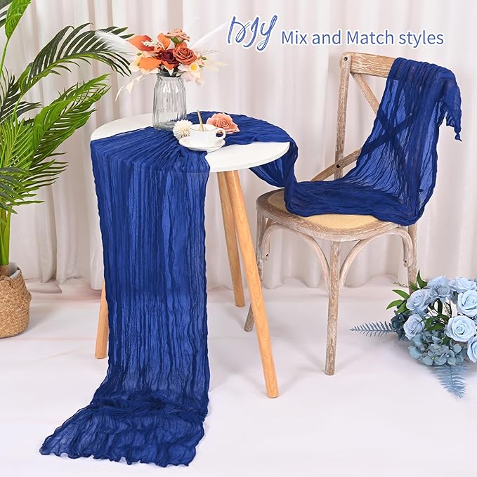 16 Pack Royal Blue Cheesecloth Table Runner 120 Inch 10FT Spring Boho Rustic Sheer Gauze Cheese Cloth Table Runner for Wedding Baby Shower Birthday Party Table Decor