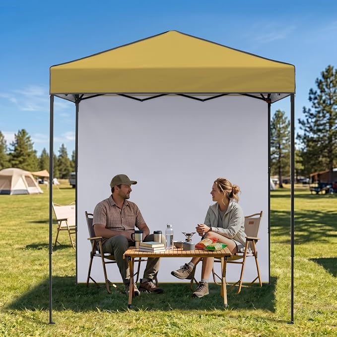 EAGLE PEAK 6x4 Instant Pop Up Canopy Tent with 1 Side Wall Panel, Straight Leg Sun Shelter, Portable Canopy with Carry Bag for Camping, Beach & Sports, Beige