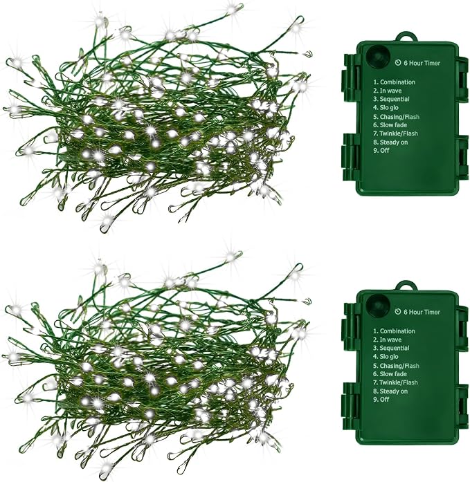 FairyGlim 2 Pack Battery Operated Christmas Lights, 10FT 100 Micro LEDs Fairy Lights with 8 Modes and Timer, Green Copper Wire for Indoor Outdoor Christmas Tree Wreath Garland Garden Party, Cool White