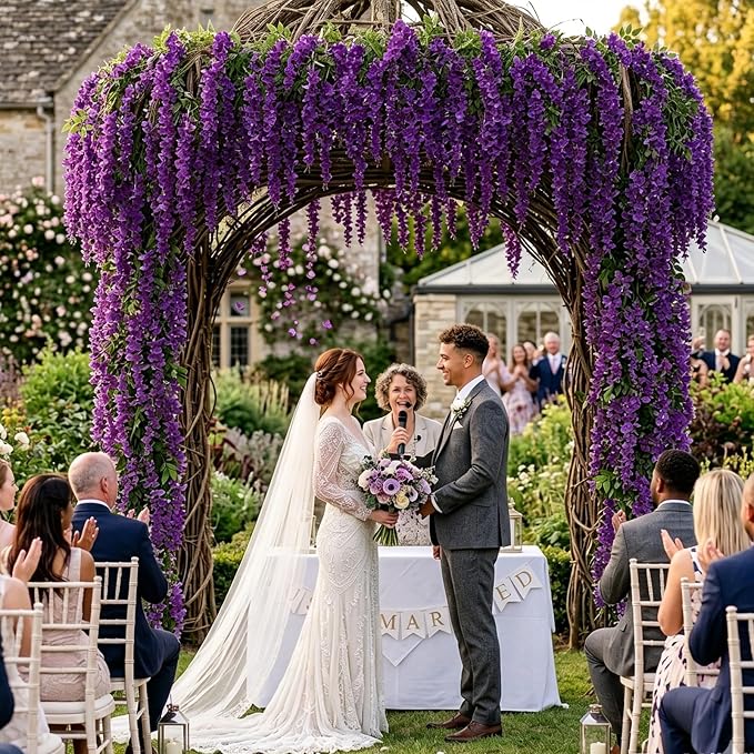 Artificial Wisteria Hanging Flowers Fake Wisteria Flower Garland Silk Vines Rattan Decor for Home Wedding Arch Wall Garden Greenery Bedroom Outdoor Office Party Decoration (24, Purple)