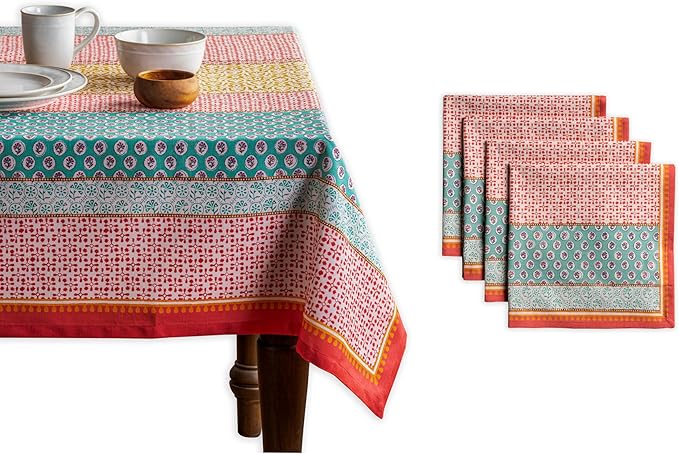 Maison d' Hermine Provence Bundle Set 100% Cotton Tablecloth (54 Inch by 54 Inch) and Set of 4 Napkins (20 Inch by 20 Inch)