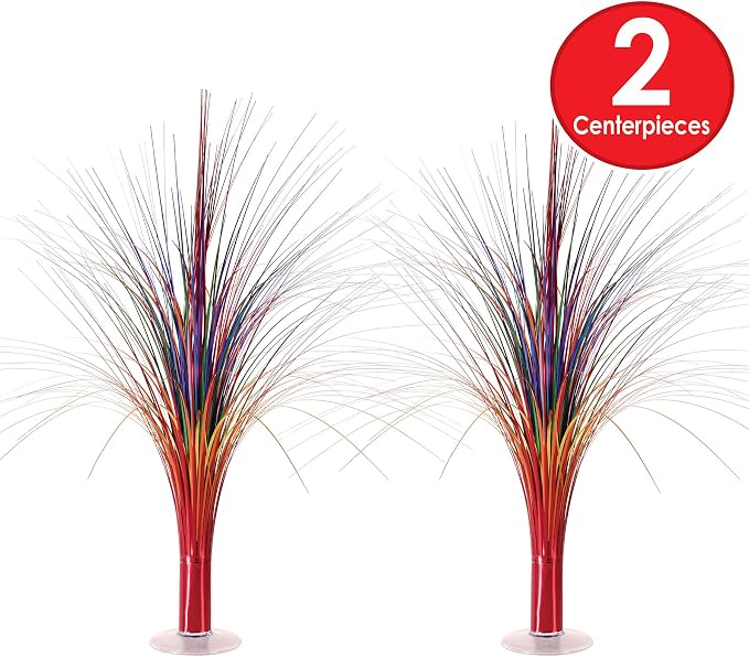 Beistle 2-Pack Metallic Spray Centerpiece, Rainbow Multicolor Decoration for Birthday Parties & Occasions, Table Decor for Special Events, 19”