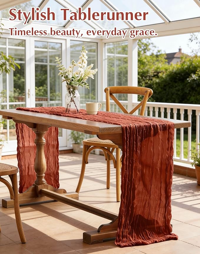 Terracotta Cheesecloth Table Runner 21x120 Inch Gauze Table Runners Reusable Polyester 10ft Boho Rustic Cheese Cloth Table Runner for Wedding Party Baby Shower Birthday