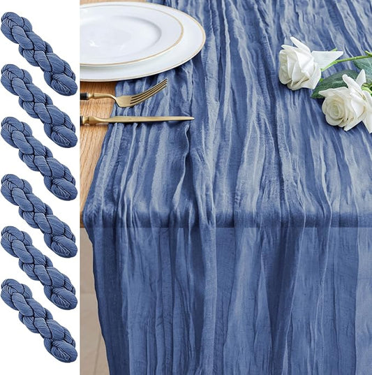 6PCS Table Runner Cheesecloth 10FT Blue Boho Gauze Cheese Cloth Rustic Sheer Table Runners for Wedding Birthday Bridal Baby Shower Party Decoration