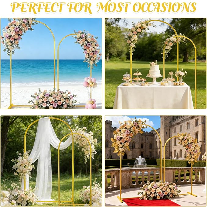 Gold Metal Arch Backdrop Stand 2 Set 7.2FT, 6FT Wedding Arch Stand Arched Door Frame for Birthday Party Baby Shower Ceremony Indoor Outdoor Celebration Decor (7.2FT, 6FT)