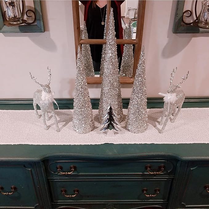White Sequin Table Runner - 12"x108", 6 Pack Glitter Table Runner for Graduation, Baby, Bridal Shower, Wedding, Birthday, Party, Christmas