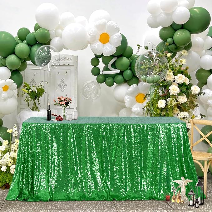 Poise3EHome Green Sequin Tablecloth, 50×80 Inch Rectangle Sequin Fabric Table Cover Overlay for Christmas Easter Birthday Wedding Party Holiday Cake Table Decoration