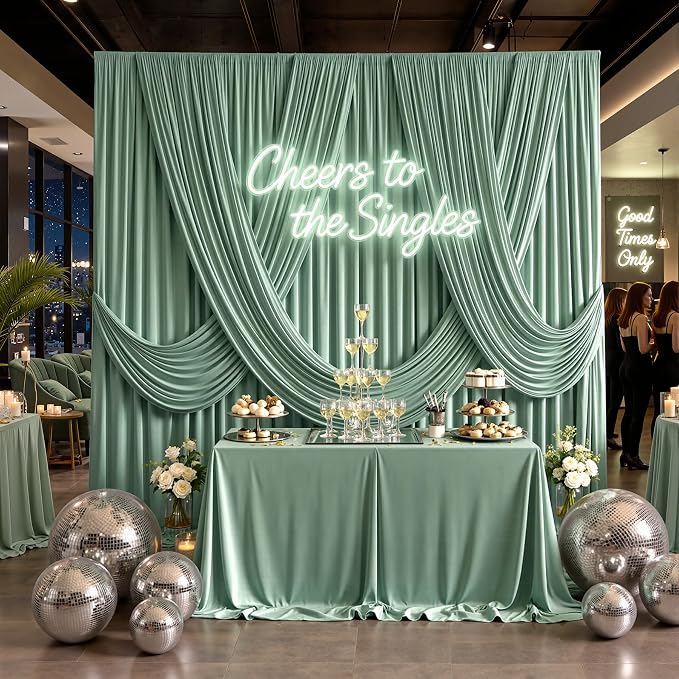 50ftx10ft Wrinkle Free Sage Green Backdrop Curtains for Parties, 10 Panels 5x10ft Silky Polyester Photo Backdrop Drapes Back Drop Cloth Drapery for Wedding Birthday Photography Background