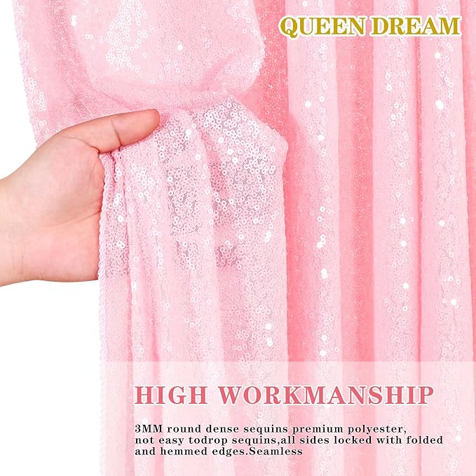 QueenDream Sequin Tablecloth Pink Party Table Cloth 90x156 Inch Rectangle Glitter Tablecloth for Wedding Birthday Bridal Baby Shower Decor