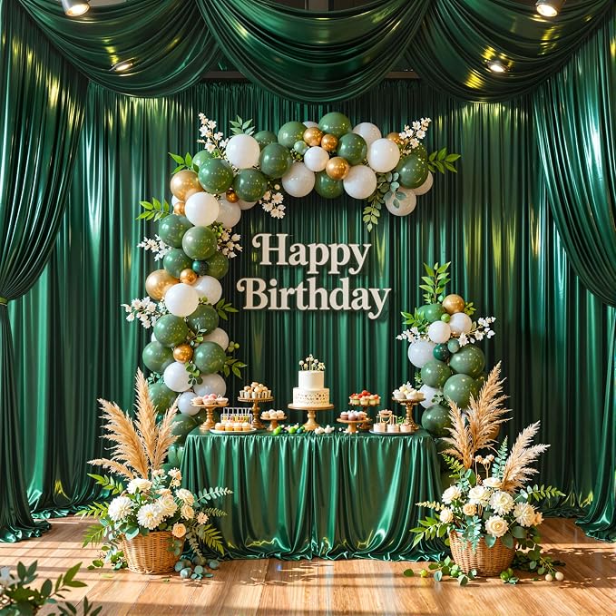 Green Glitter Backdrop Curtains - 20x12FT Satin Photo Backdrop, Wrinkle-Free Shimmer Back Drop Cloth Shiny Drapes for Photobooth Wedding Birthday Parties Photoshoot Background Decorations