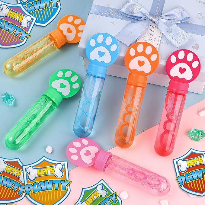 Winrayk 24 Large Paw Print Bubble Wands with Gift Card, Bubbles Bulk Puppy Dog Cat Party Favors for Kids, Easter Pinata Filler Goodie Bag Stuffer Treasure Box Classroom Prize Birthday Gift Outdoor Toy