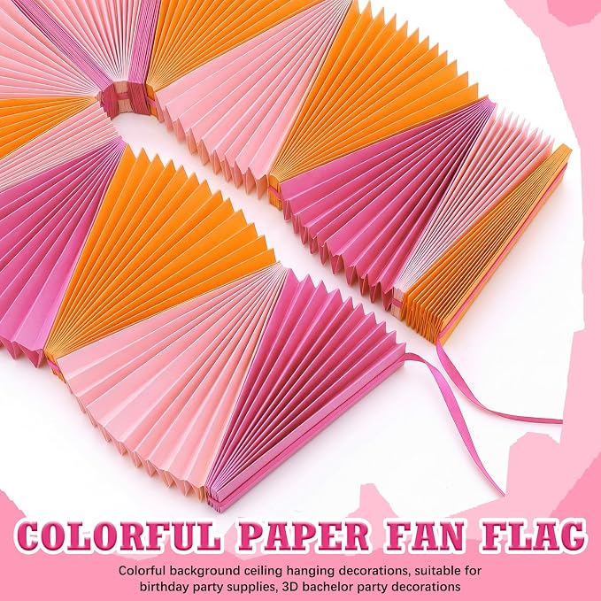 3 Pack Red Pink Orange Party Decorations Paper Fans Garland 15.6ft Background Ceiling Hanging Decorations for Sunset Soiree Wedding Birthday 3D Bachelorette Dawn Sunset Party Decoration