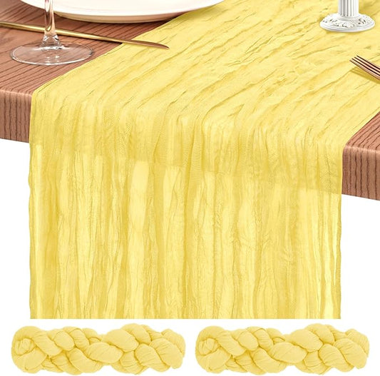 2 Pack Cheesecloth Table Runner 10FT Light Yellow Table Runner Boho Gauze Cheese Cloth Table Runners Long Rustic Sheer Table Decorations for Wedding Party Baby Bridal Shower Birthday Holiday Home