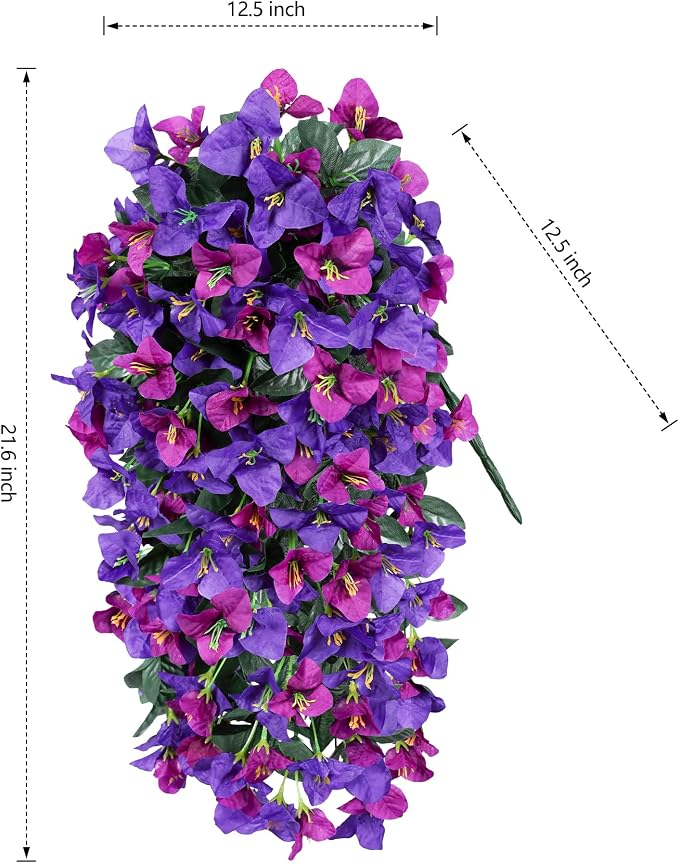 Faux Bougainvillea Artificial Flowers Plants for Outdoors Outside Decor, 2pcs Fake Flowers Silk Long Trailing Vines UV Resistant Realistic Faux Flowers for Front Door Porch Planter Balcony Yard, Mix