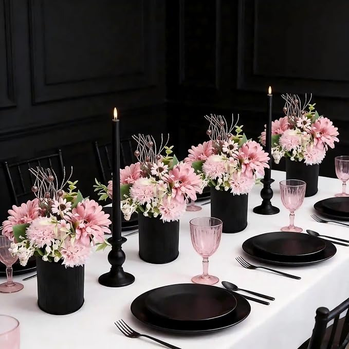 Pink Flowers Table Centerpieces - Set of 6 Pre-Made Daisy Floral Arrangements with Black Metal Vase for Birthday, Baby Shower, Party, Events Celebration Decorations - Dusty Pink & Rose Gold