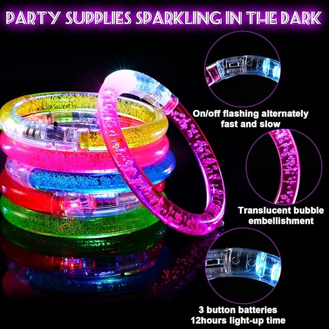 90 Pcs Glow Sticks LED Bracelets, Glow in the Dark Party Supplies for Kids/Adults, Flashing Light up Toys Goodie Bags Stuffers, Christmas Neon Accessories Carnival Birthday Concert Party Favors