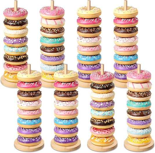 Lallisa 8 Pcs Wooden Donut Stand, Bagel Stand Holder for Dessert Table Farmhouse Donut Display Holder for Wedding Birthday Baby Shower Party Decoration