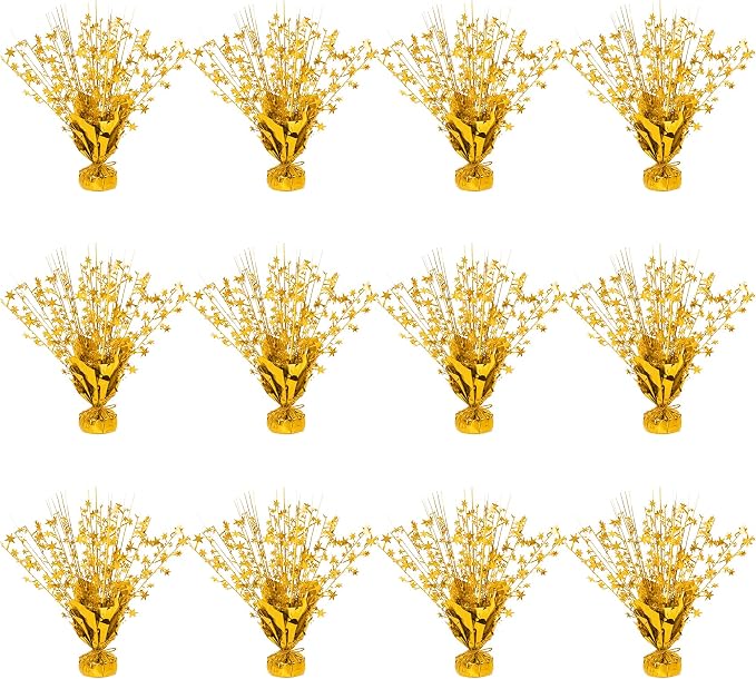 12 Pack Metallic Foil Spary Centerpieces for Tables, Gold Centerpieces for Tables Decorations, Star Brust Table Centerpieces for Birthday Graduation Wedding Baby Shower Party