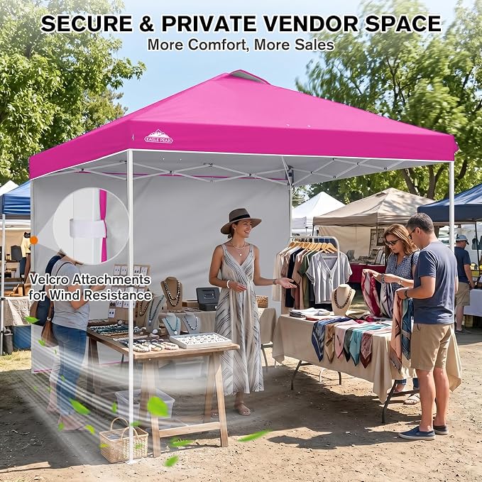 EAGLE PEAK Commercial Canopy 10x10 Pop Up Canopy Tent with 1 Sidewall, Easy Setup Heavy Duty Instant Event Shelter for Vendors & Markets, Outdoor Sun Shade, Pink