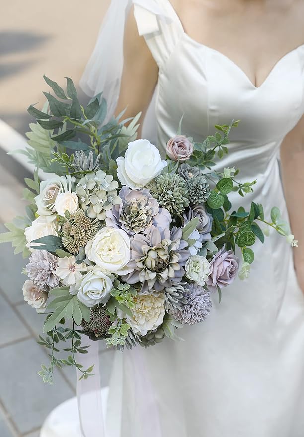 Serra Flora Artificial Flowers Combo Roses 25pcs Silk Fake Flowers for DIY Wedding Bouquets Combo Gradual Change Centerpieces Arrangements Party Bridal Baby Shower Home Decorations (Purple)