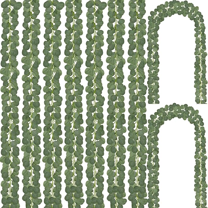 CQURE 48Pcs Eucalyptus Garland,Artificial Eucalyptus Leaves Table Greenery Garland Wreath Vines for Wedding Party Table Bedroom Wall Room Decor