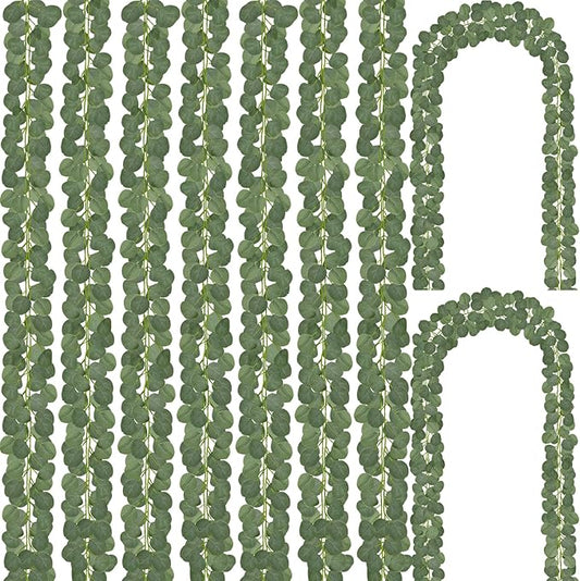 CQURE 24 Pack Eucalyptus Garland, Artificial Greenery Garland Faux Eucalyptus Leaves Table Vines for Wedding Backdrop Fireplace Arch Door Wall Room Decor（168FT）