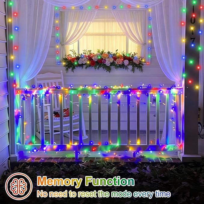 QITONG 2 Pack Battery Operated String Lights, Each 33ft 100 LED Multicolor Christmas Lights Outdoor Waterproof, 8 Modes Clear Wire Twinkle Fairy Lights Indoor with Remote