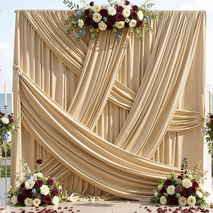 30ft×12ft Champagne Backdrop Curtain for Wedding Parties, 6 Panels Wrinkle Free Polyester Photo Backdrop Drapes Back Drop Cloth for Birthday Photography Background