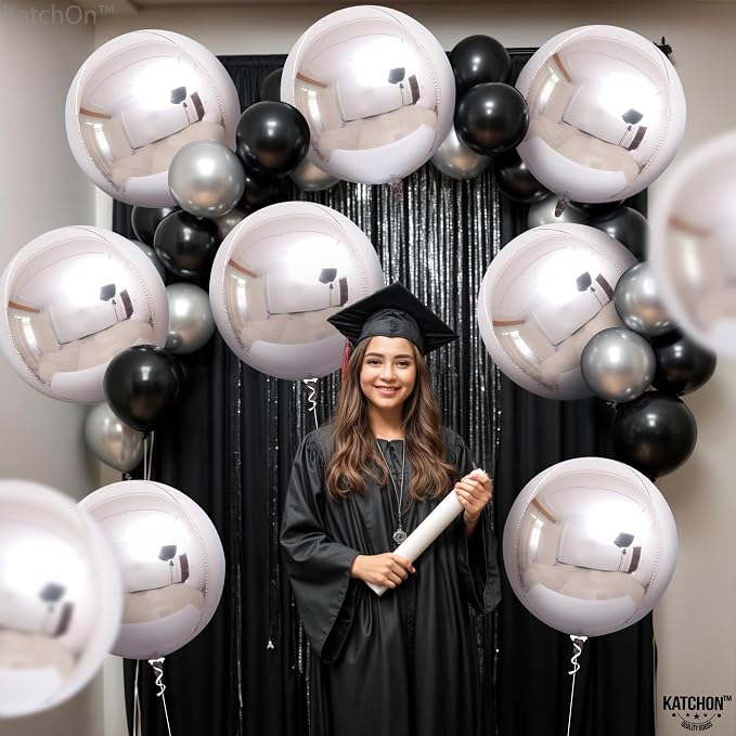 KatchOn, Metallic Silver Balloons - 22 Inch, Pack of 12 | 4D Round Mylar Balloons for Silver Birthday Party Decorations | 25th Anniversary Decorations, Engagement, Bridal Shower Decor