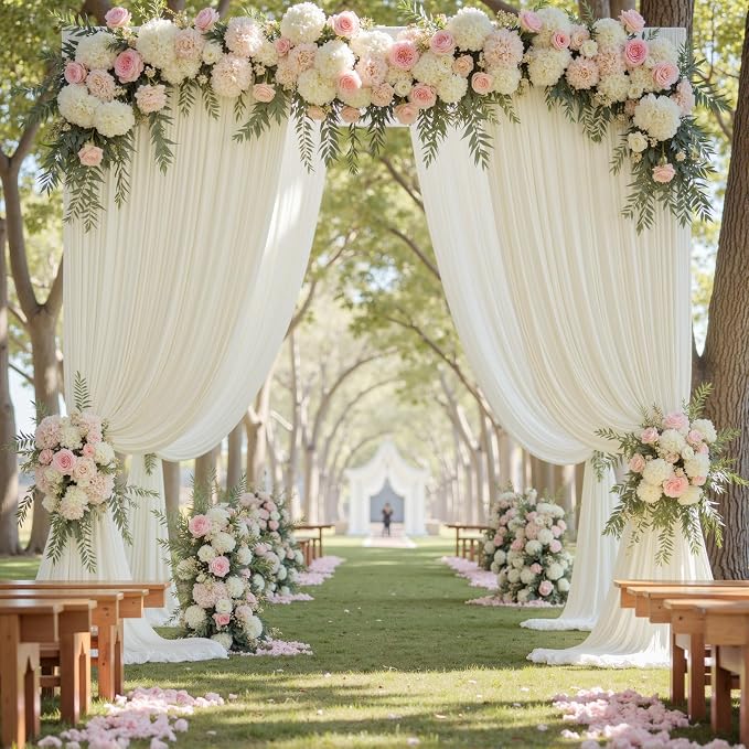 20ft x 8ft Wrinkle Free Ivory Backdrop Curtain for Parties, 4 Panels 5x8ft Silky Polyester Ivory Wedding Backdrop Drapes Photo Back Drop Cloth for Birthday Baby Shower Photography Background