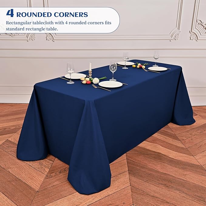 Showgeous 8 Pack Navy Blue Rectangle Tablecloths 90 x 132 Inch, Wrinkle & Stain Resistant, Polyester, Perfect for 6ft Table, Weddings, Parties