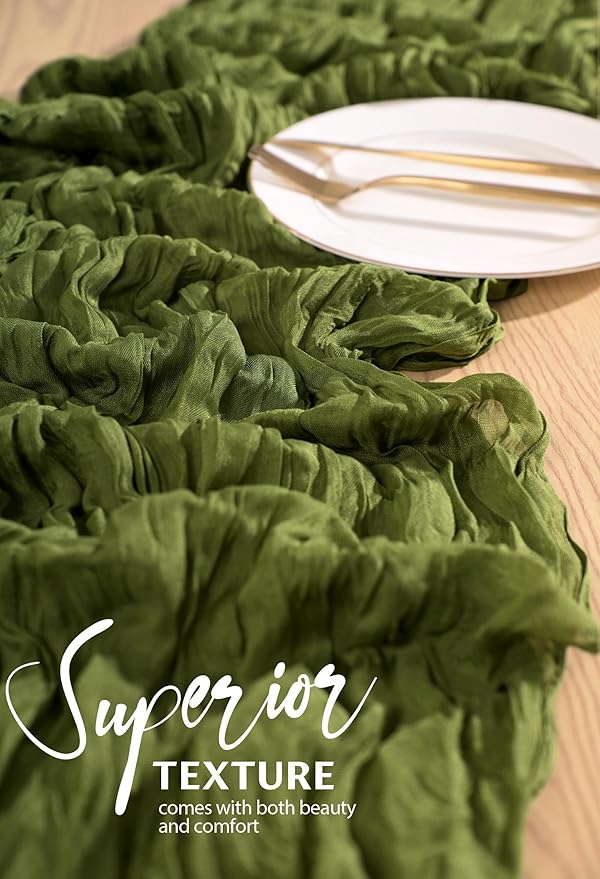 10 Pack Olive Green Cheesecloth Table Runner 10FT Boho Gauze Cheese Cloth Table Runners Romantic Rustic Sheer Table Decorations for Wedding Party Baby Shower Birthday Holiday Home