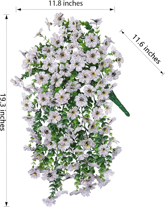 HyeFlora Artificial Flowers for Outdoors Fake Hanging Decoration, 2Pcs White Spring Summer Decor, Realistic Plants, UV & Fading Resistant Silk Flower for Porch Patio Balcony Planter Yard Home Garden