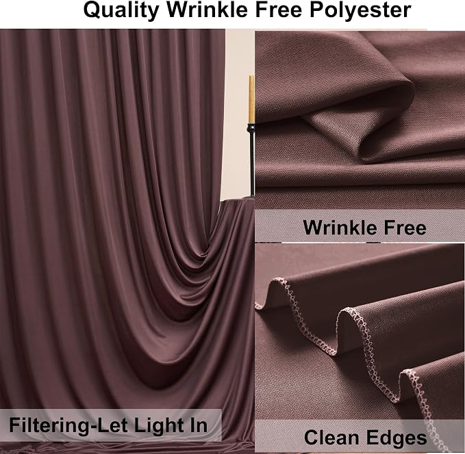 30ft×10ft Wrinkle Free Brown Backdrop Curtain for Parties, 6 Panels 5×10ft Soft Silky Polyester Umber Photo Backdrop Drapes for Teddy Bear Bee Birthday Party Baby Party Wedding Photography