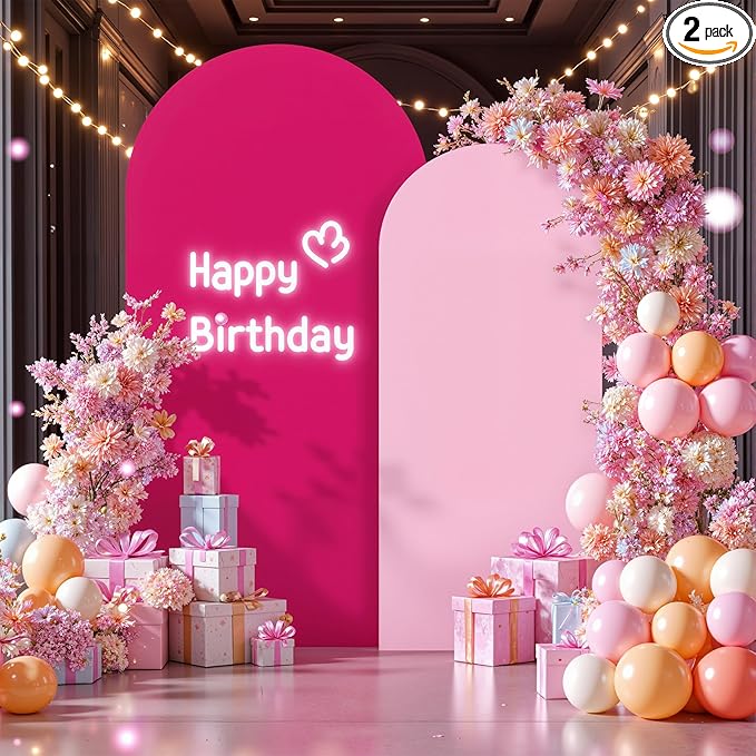 Pink and Hot Pink Arch Cover 2 Set - 7.2FT and 6FT Arch Backdrop Cover Spandex Fitted Wedding Arch Stand Covers for Baby Shower Girls Birthday Party Photo Balloon Arch Covers Stretchy Backdrop