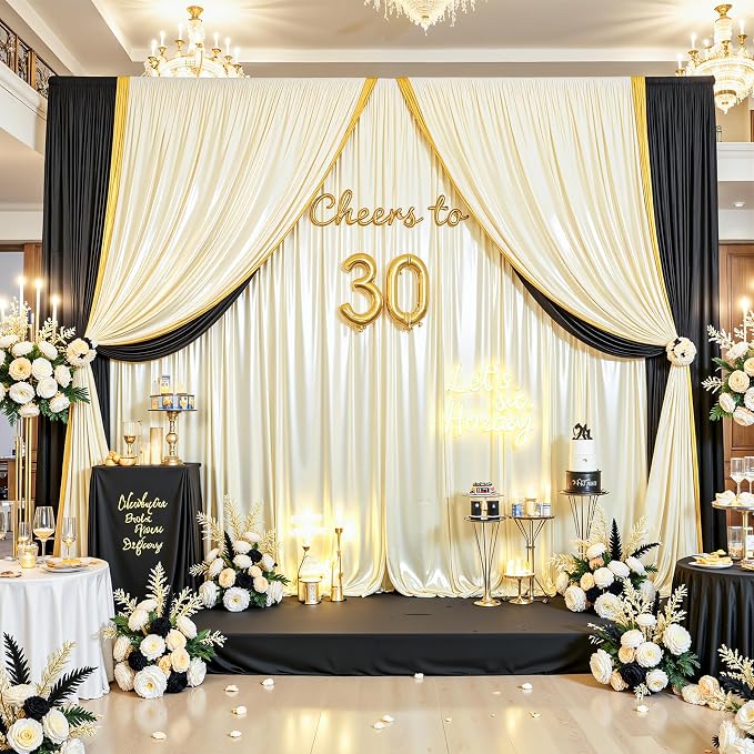 10x10 ft Champagne Glitter Backdrop Curtain for Parties, Wrinkle Free Satin Photo Backdrop Drapes 2 Panels 5x10FT Shimmer Back Drop Cloth for Wedding Birthday Stage Photography Background Decor