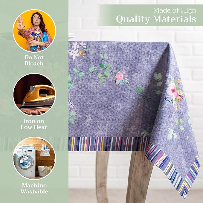 Maison d' Hermine Table Cloth Square Table 100% Cotton 60 x 60 Inches Tablecloth Reusable Decorative for Dining Kitchen Room Farmhouse Party Home Spring Summer - Sweet Rose Lavender - Country Garden
