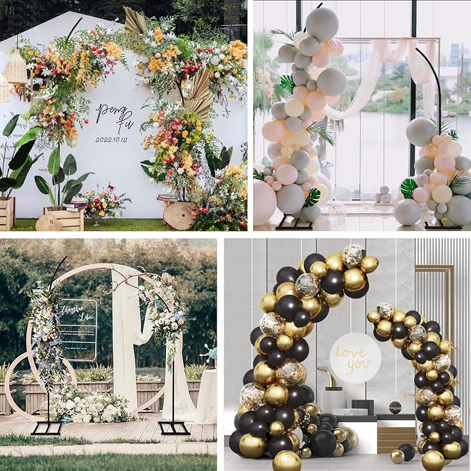 Metal Wedding Arch Stand,Set of 2 Gold Curved Top Arch Backdrop Stand Wedding Arches for Ceremony Birthday Anniversary Baby Shower Floral Stand Background Decoration (Black,7.8FT & 6.7FT)