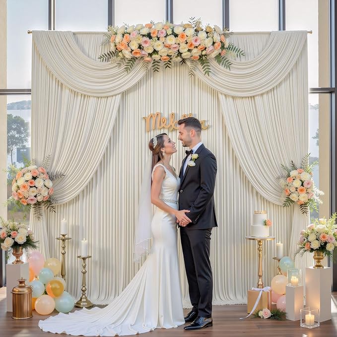 50ftx10ft Wrinkle Free Beige Backdrop Curtains for Parties, Silky Polyester Photo Backdrop Drapes 10 Panels 5x10ft Back Drop Cloth for Wedding Birthday Baby Shower Photography Background