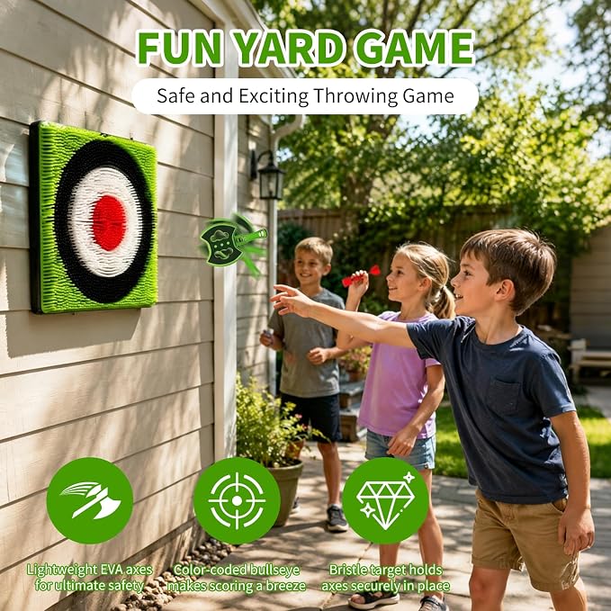 Axe Throwing Game for Backyard, 2-in-1 Axe & Dart Target Game Set with 4 Safe Throwing Axes & 6 Darts, Portable Outdoor Indoor Family Party Yard Game for Adults & Kids