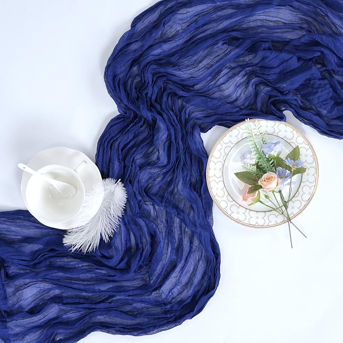 8 Pack Royal Blue Cheesecloth Table Runner 10ft Boho Gauze Fabric 120 Inch Cheese Cloth Table Runner Rustic Sheer for Holiday Baby Shower Party Décor Home Wedding Decoration