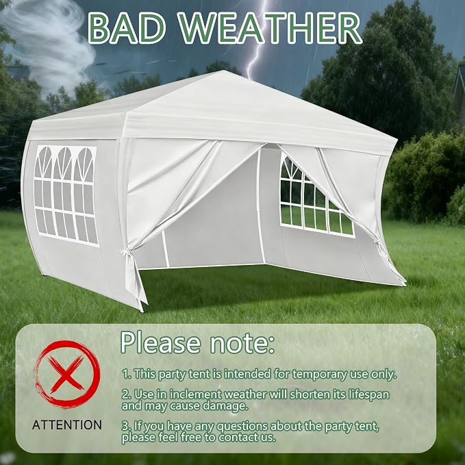 10X10FT White Pop Up Canopy Party Tent, Outdoor Commercial Instant Gazebo with 4 Removable Sidewalls for Events, Wedding, Backyard, Patio, Easy Set Up Sun Shade with Carrying Bag