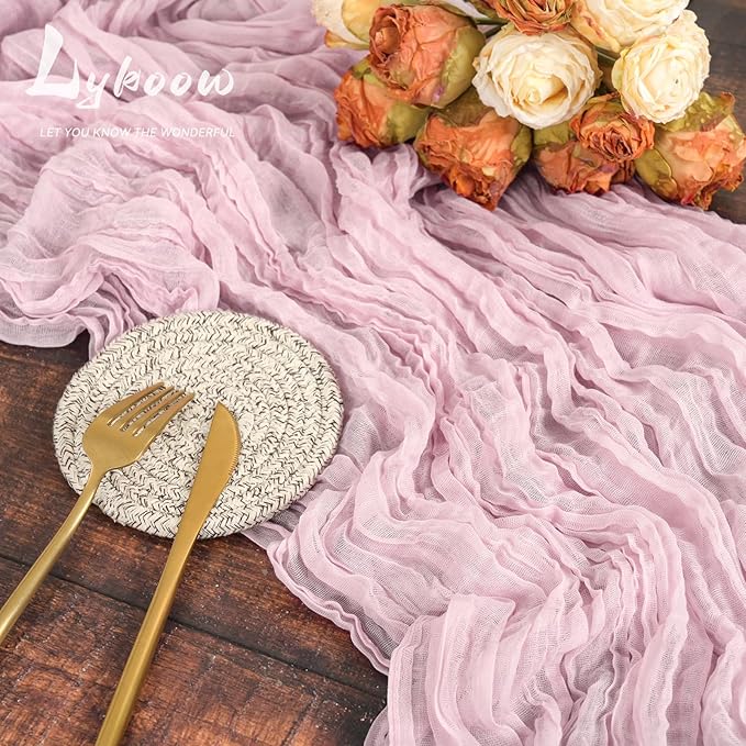 10 Packs Pink Cheesecloth Table Runner - Baby Pink, 35x120 inch Rustic Gauze Boho Wedding Table Runner Decoration for Wedding Party Bridal Shower