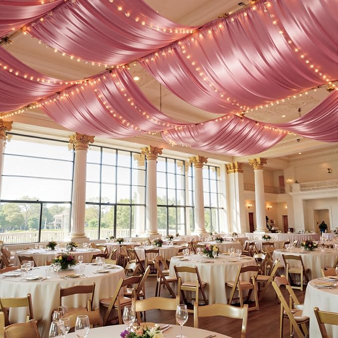 gogoparti 30x20FT Rose Gold Shimmer Backdrop Curtains for Weddings Parties - 6 Panels of Extra Long 5x20FT Drapes, Includes Dual Pole Pockets, Wrinkle-Free Fabric for Party, Tent Decoration