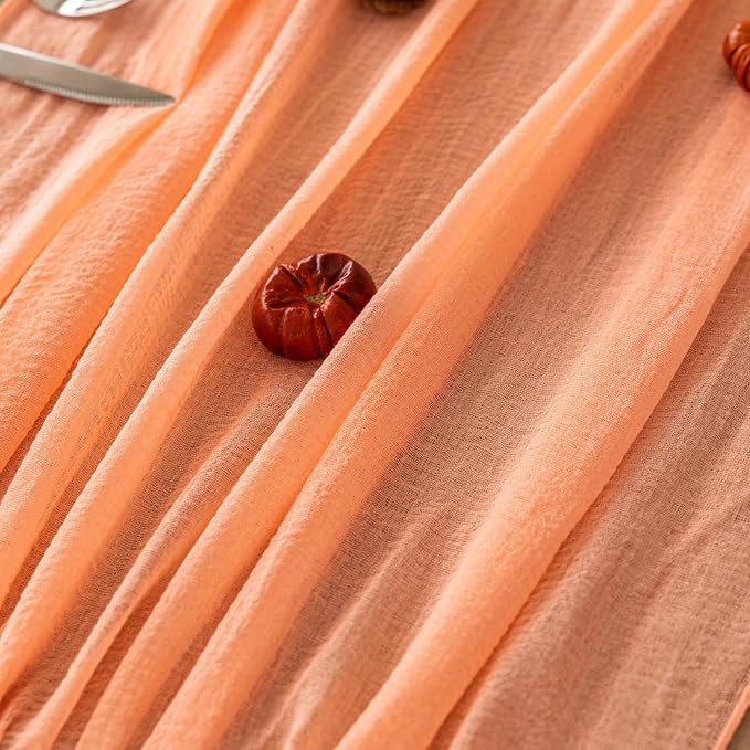 Keketoarrange Fresh Salmon Spring Cheesecloth Table Runner Mothers Day Decor Peach Echo Gauze 120 Inch 10 FT Boho Table Runner for Wedding Baby Shower Bridal Shower Party Sheer Summer Home Decorations