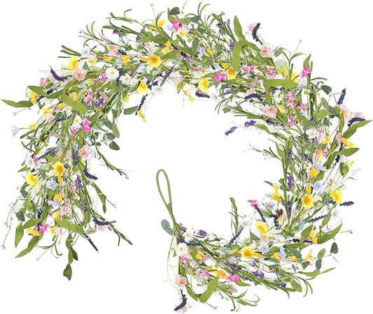 HUAESIN 5.9FT Wildflower Garland Spring Flower Garland Summer Garland with Daisy Hanging Flower for Mantle All Year Round Wedding Indoor Fireplace Table Centerpiece Decor