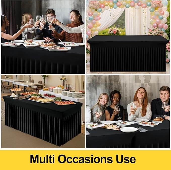 Smiry Spandex Tablecloth 5 Pack, Elastic Fitted Stretch Tablecloth for 6FT Rectangle Tables, Waterproof Washable Table Cover Skirt for Outdoor, Wedding, Banquet & Parties (Black, 72Lx30Wx30H Inch)